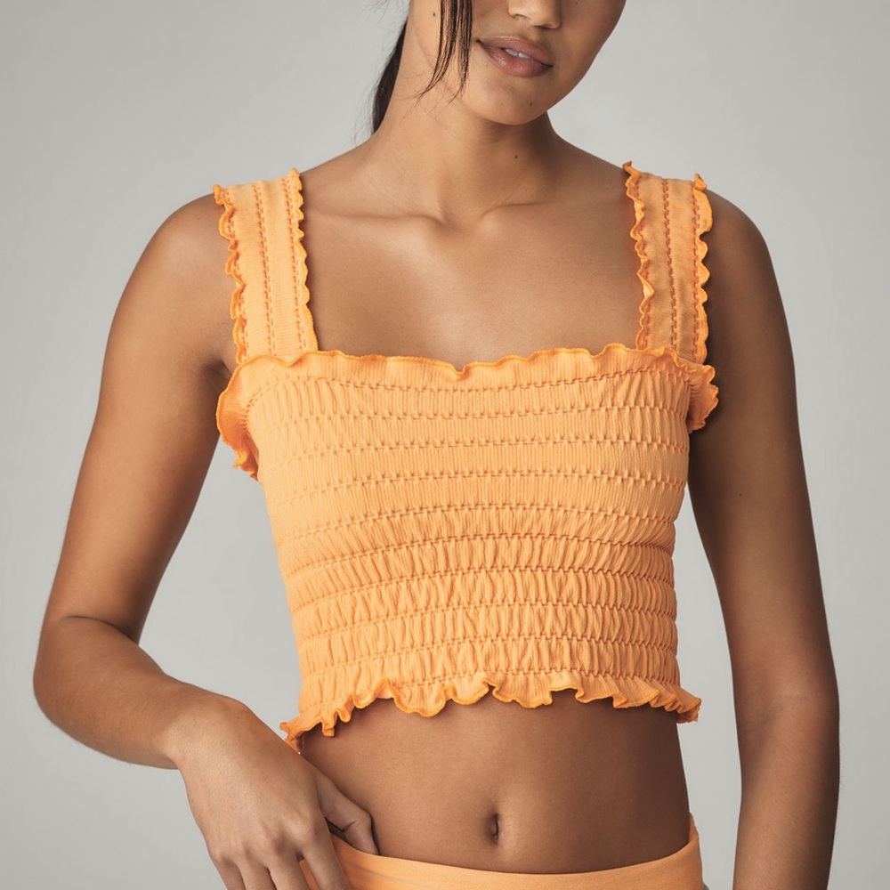 Anthropologie Orange Smocked Crop Top